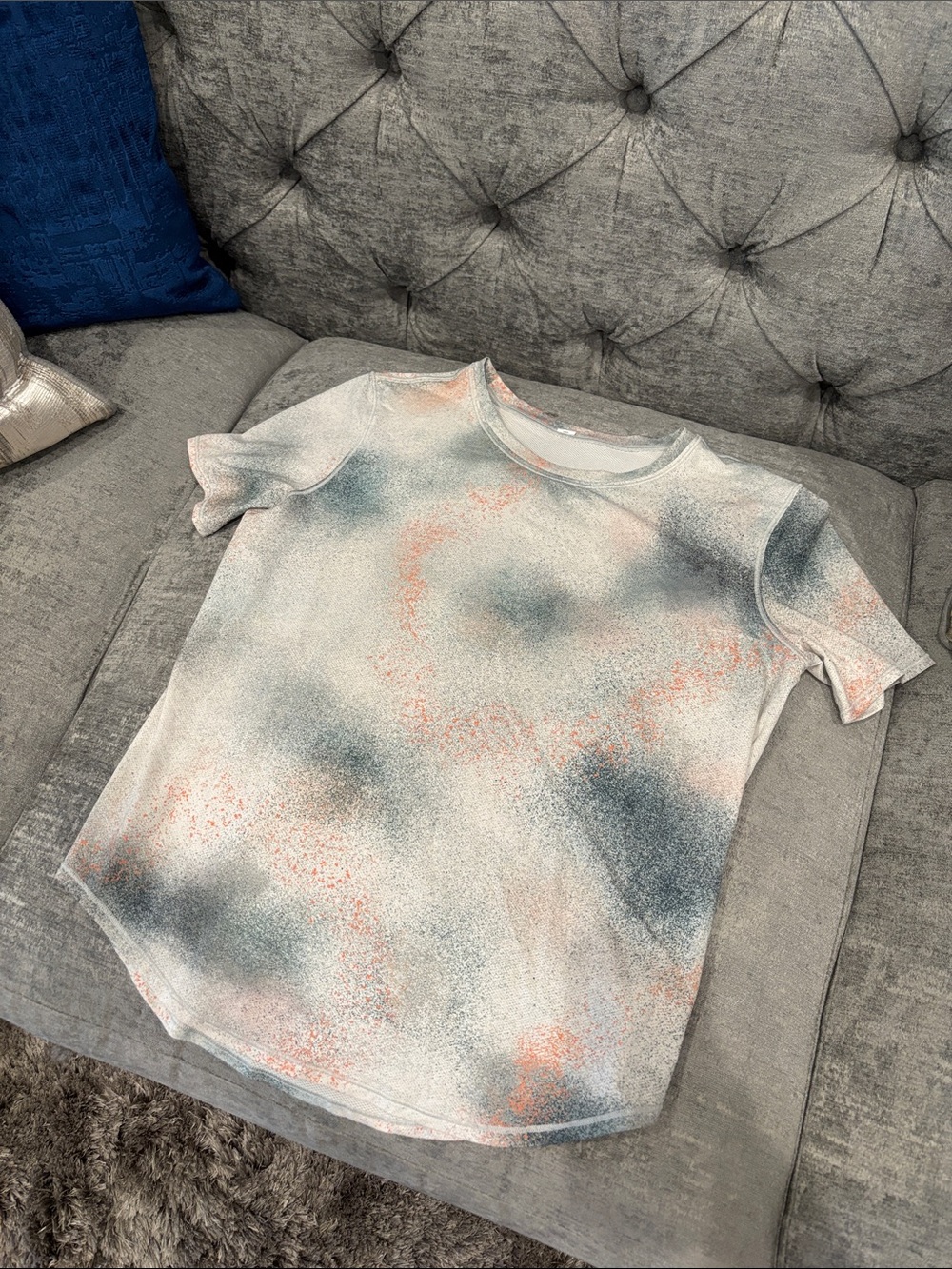 Lululemon High-Neck Running & Training T-Shirt Spray Camo Silver Blue - Size 8